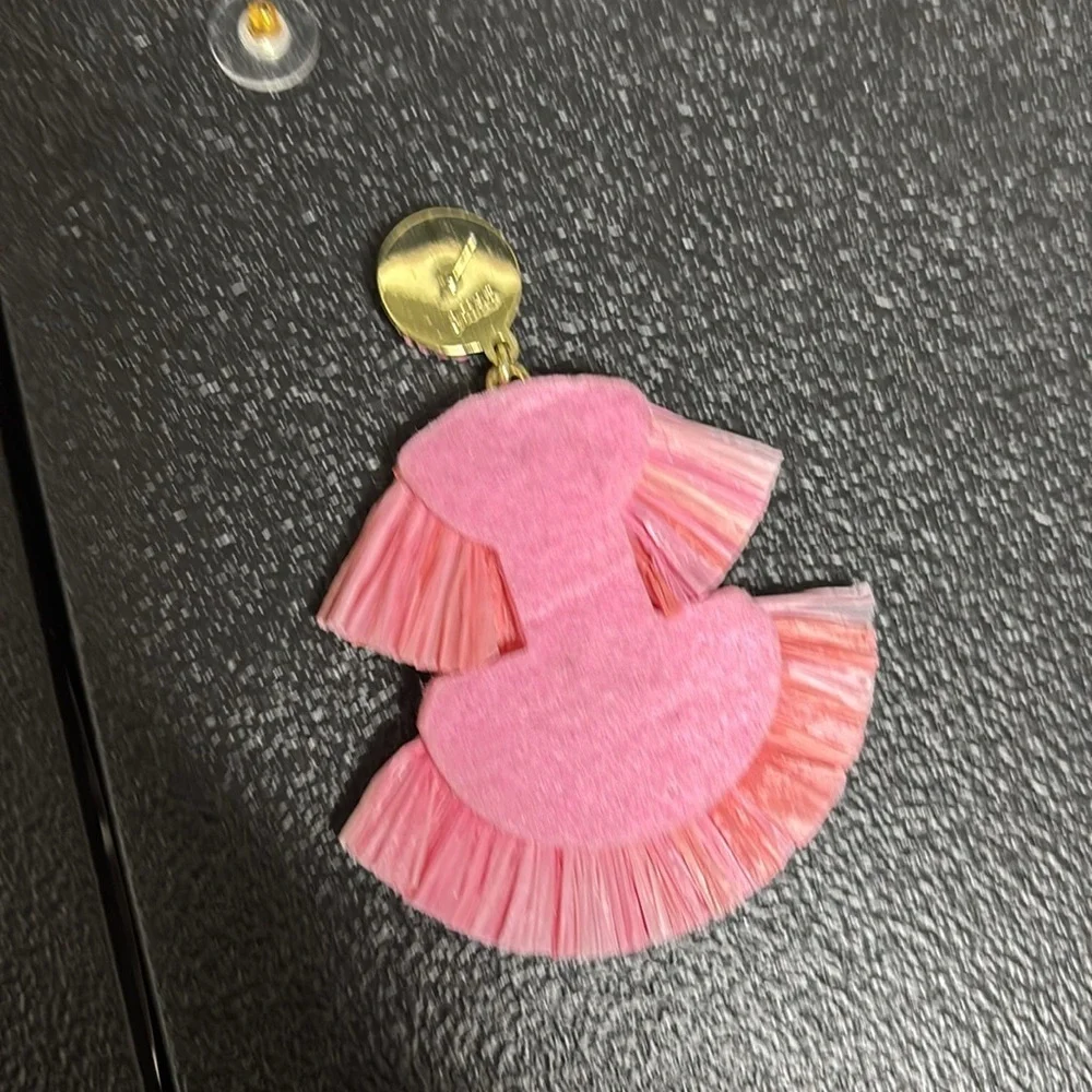 NWT J. Crew Beaded Earrings Macrame Fan Statement Pink Color